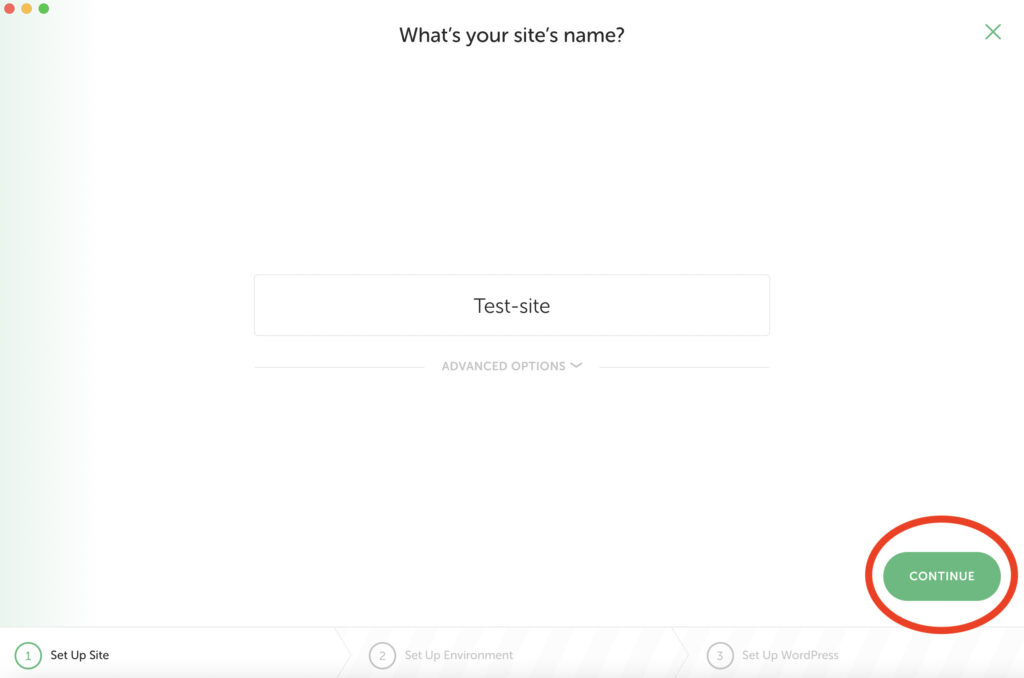 what's you site name?とあるので、サイトの名前を入力します。